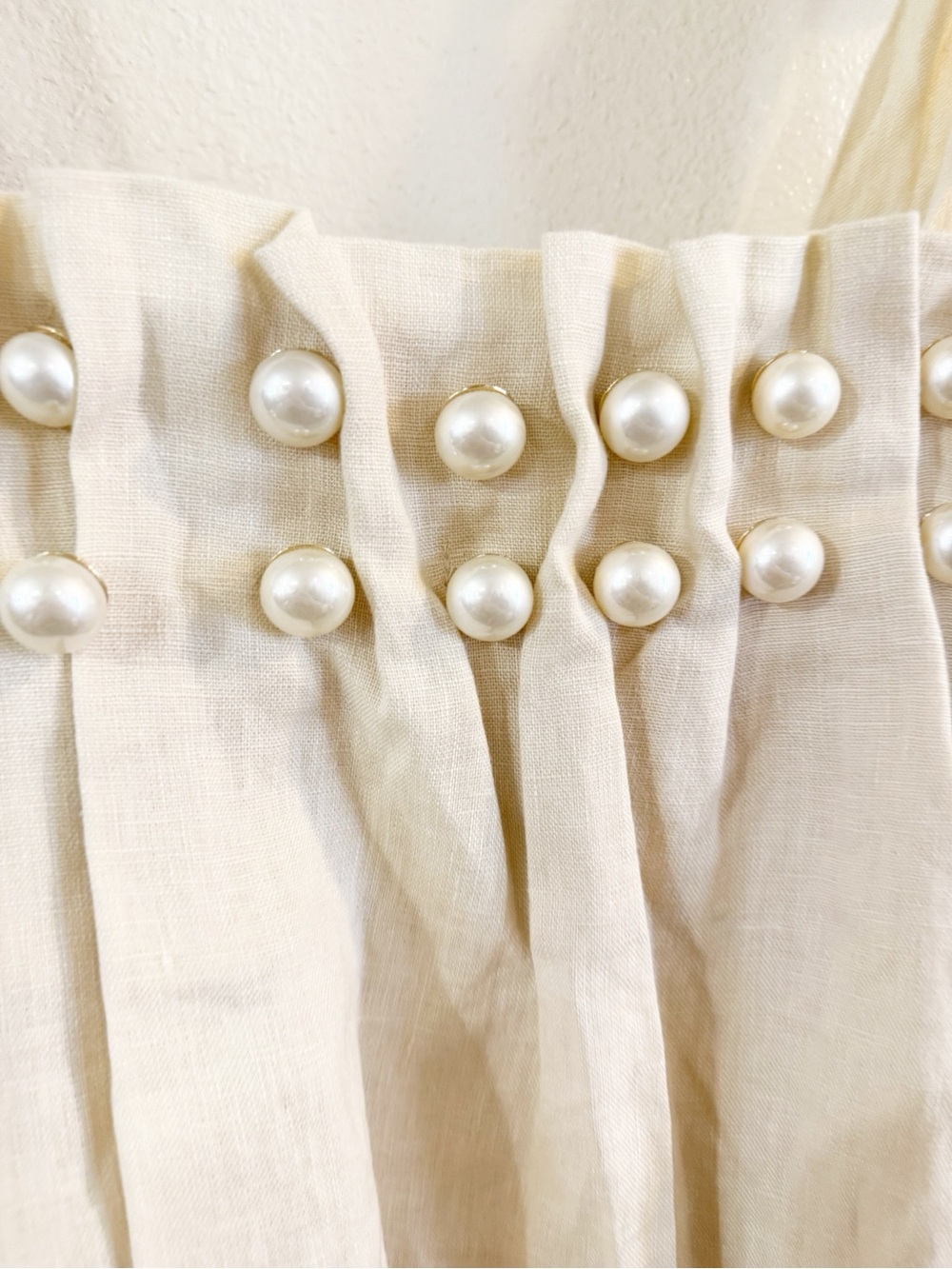 Endless Rose Anthropologie Pearl Tie Strap Linen Midi Dress in Natural Ivory - Picture 10 of 13